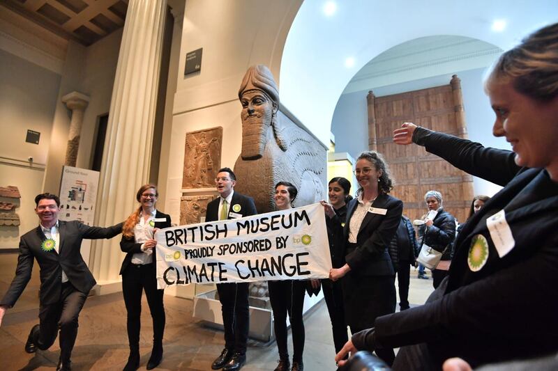 Activists from the pressure group BP Or Not BP protest inside the British Museum