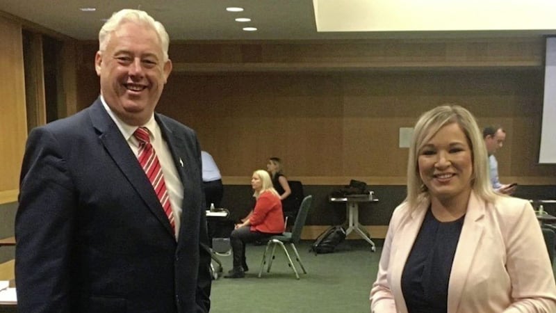 Michelle O&#39;Neill with Cork North-Central TD Thomas Gould at Dublin&#39;s Convention Centre 