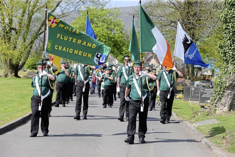 Saoradh hold their annual Easter commemoration in Milltown Cemetery, west Belfast after cancelling the planned Derry parade. Picture Mal McCann. 