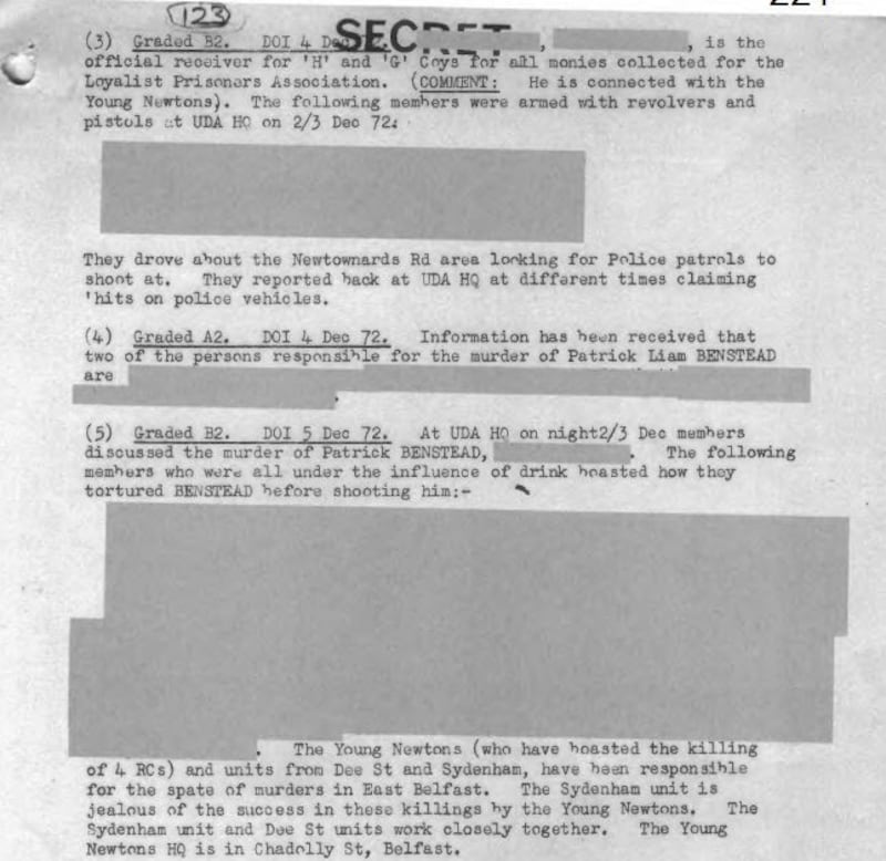 A British military Intelligence document relating to Patrick Benstead 
