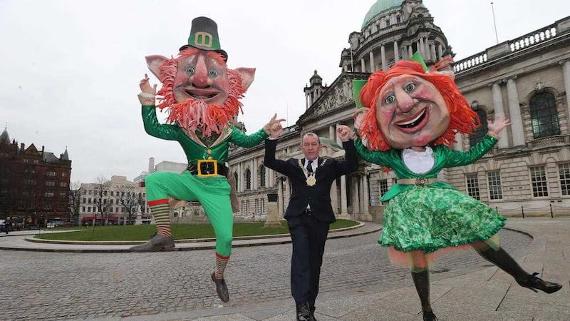 Belfast Lord Mayor Arder Carson helps launch St Patrick&#39;s Day at Belfast City Hall. Picture by Hugh Russell 