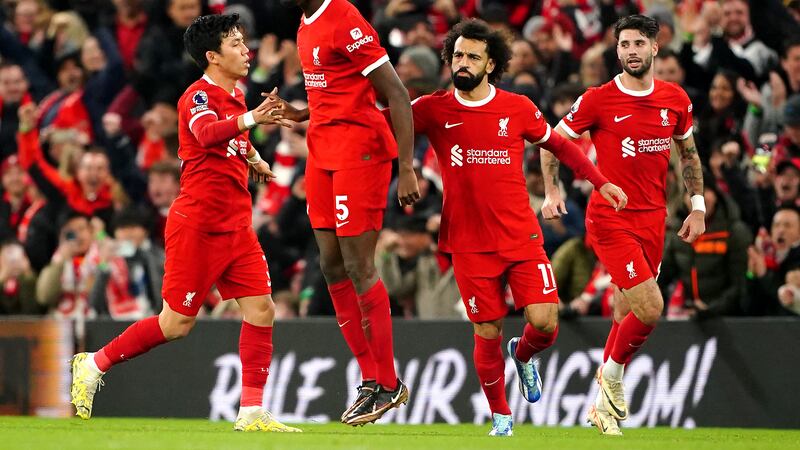Liverpool’s Mohamed Salah celebrates scoring