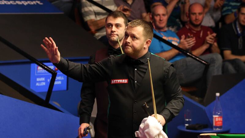 Mark Allen acknowledges the crowd after beating Mitchell Mann during day five of the Betfred Snooker World Championships at the Crucible on Wednesday<br />Picture by PA