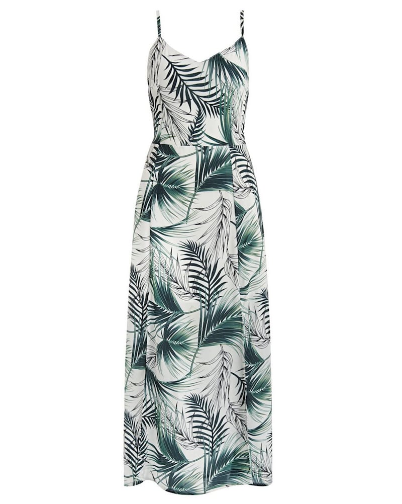 Sosandar White &amp; Green Palm Print Tie Back Midi Dress, &pound;59 (&euro;64.19)