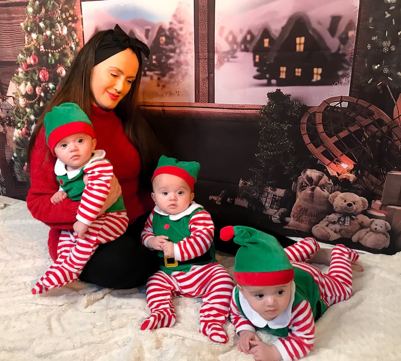 Summer Preston with her triplet boys Otis, Rocco and Prince who will be celebrating their first Christmas (Summer Preston/PA)