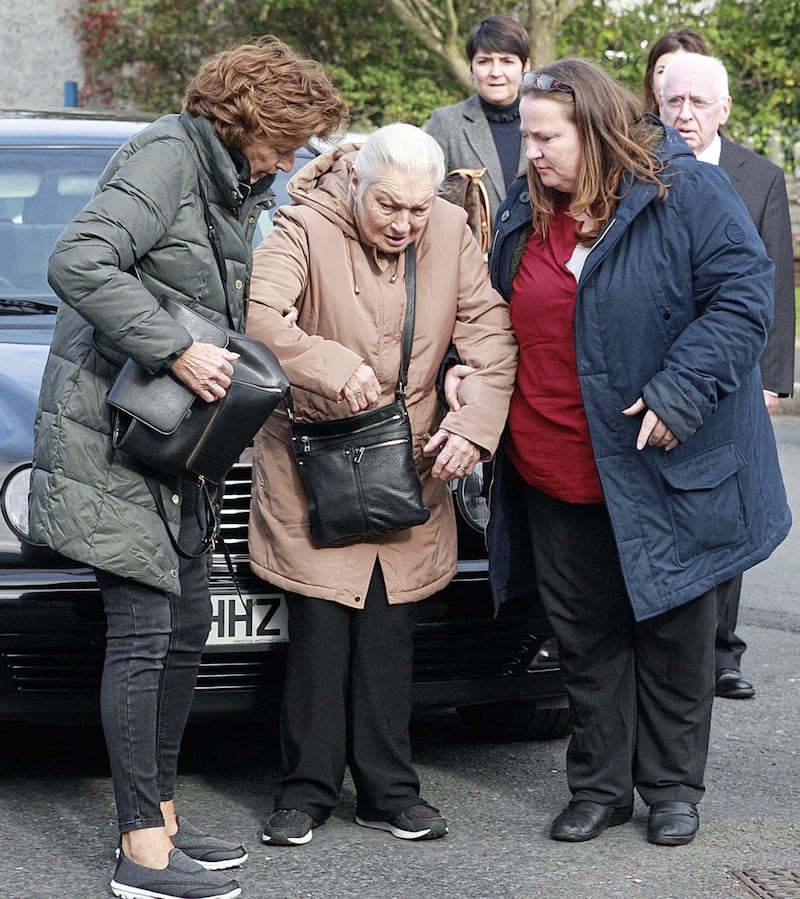 Mary Henvey at the funeral of her husband, Henry Henvey, a retired lighthouse attendant who had been based at St John&#39;s Point Lighthouse in Killough, Co Down. Photo by Bill Smyth 