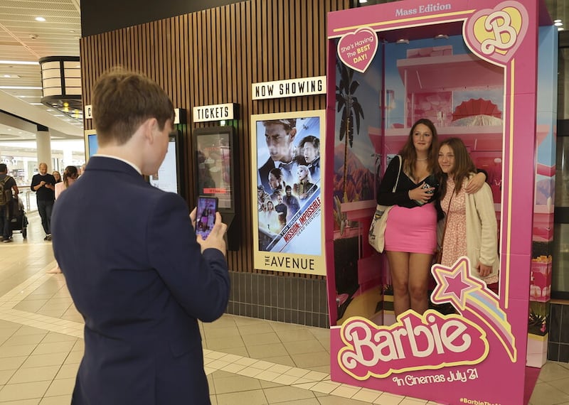 Friends clicking pictures at The Barbie photo booth at The Avenue. Picture by Hugh Russell