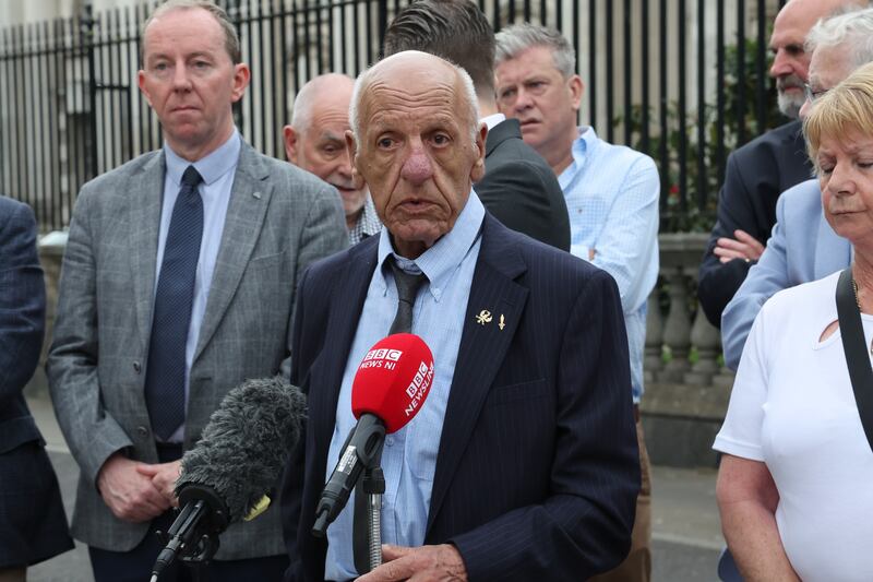 Kevin Hannaway, one of The Hooded Men, outside the High Court. Picture by Hugh Russell