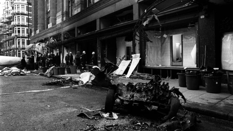 The remains of the Austin 1100 used in the car bomb attack