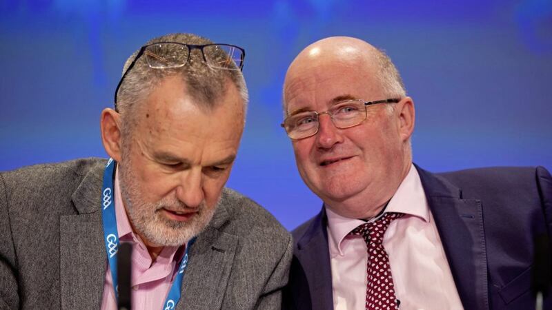 New GAA President Larry McCarthy (left) with his predecessor John Horan.<br /> (C) INPHO/Tom O'Hanlon