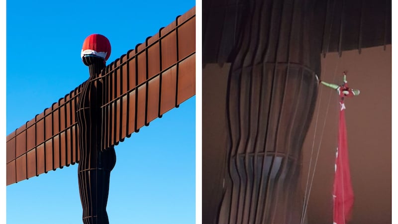 The 65ft Anthony Gormley structure had made headlines over Christmas after being spotted with a festive hat on.