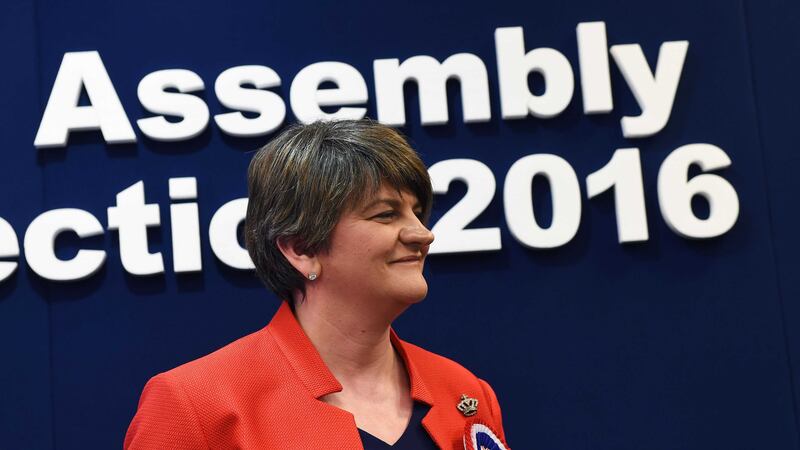 DUP leader Arlene Foster MLA for Fermanagh and South Tyrone speaking at the Omagh count centre. Picture by Brian Lawless, Press Association<br />&nbsp;
