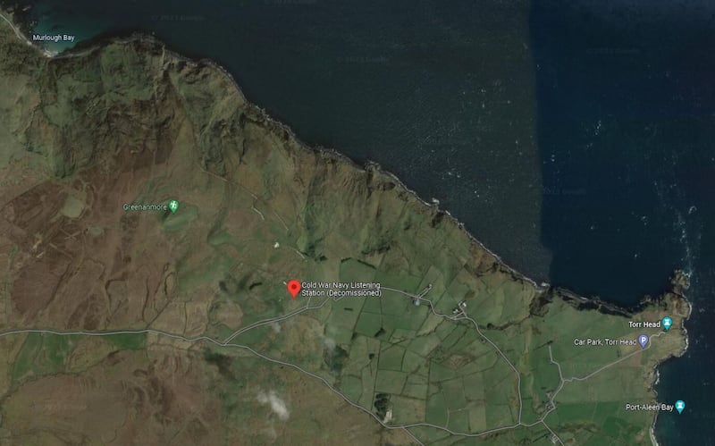 The location of the former radar station (red marker) in relation to Torr Head.