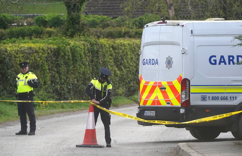Gardai at a closed road in Newtownmountkennedy after protests near Trudder House