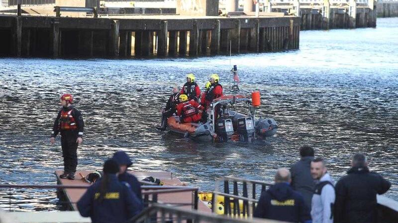 Search crews on the River Lagan in Belfast on Friday.  Picture by Matt Bohill 