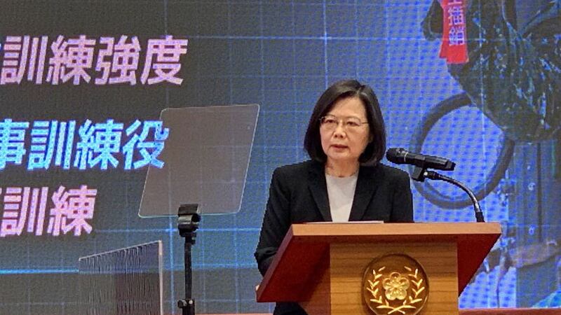 Taiwanese president Tsai Ing-wen announces an extension of the island’s compulsory military service (Huizhong Wu/AP)