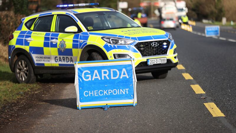 A Garda checkpoint on the <span class="red">border</span> between Emyvale in Co Monaghan and Aughnacloy in Co Tyrone. Picture by Liam McBurney/PA Wire
