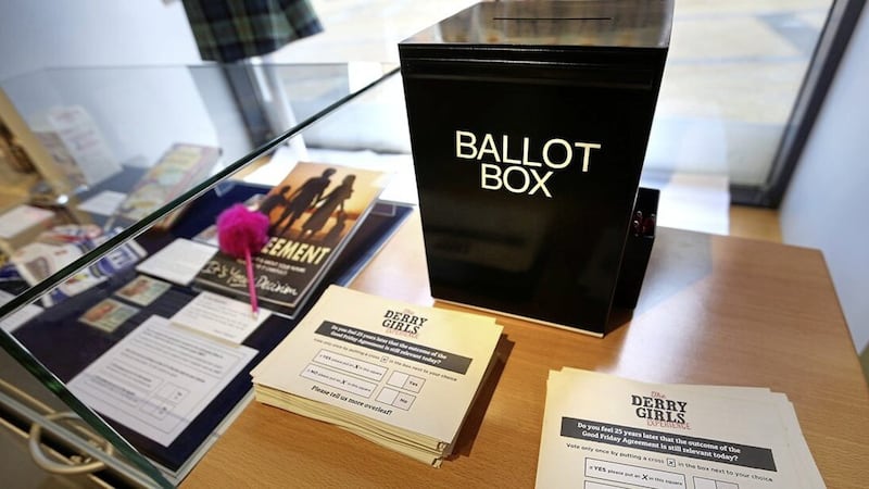 A mock polling booth at the new Derry Girls taster exhibition in the Visit Derry centre. The full exhibition dedicated to the Channel 4 comedy will open at the Tower Museum in July. Picture by Margaret McLaughlin 