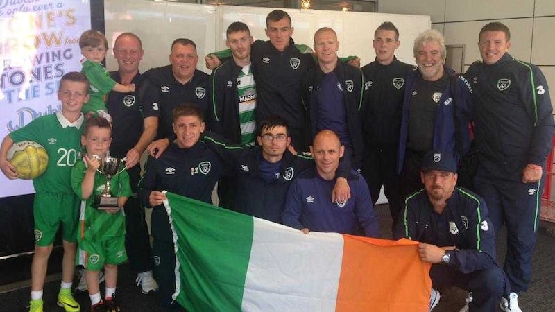 The Republic of Ireland Homeless World Cup team arrive home at Dublin Airport 