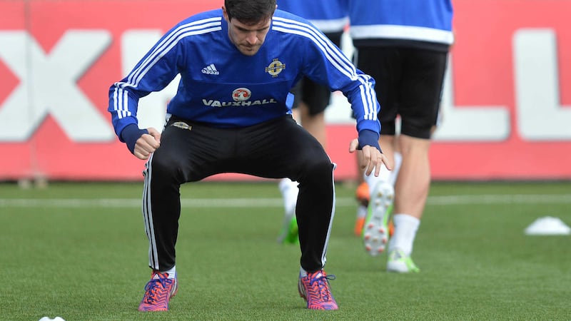 Northern Ireland's Kyle Lafferty during training at Bangor ahead of the Euro 2016 qualifier against the Faroe Islands on Friday night in Torshavn<br/>Picture: Pacemaker&nbsp;