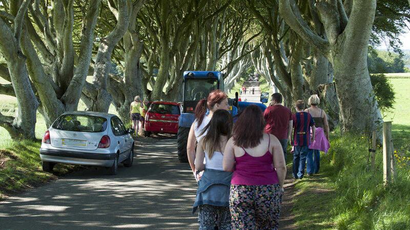 Tourists at the Dark Hedges in north Antrim 