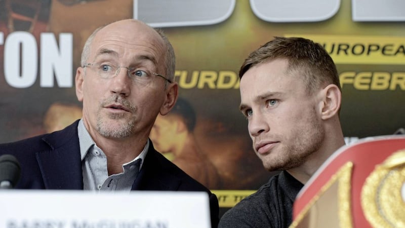 Barry McGuigan and Carl Frampton at a Belfast press conference in 2013 