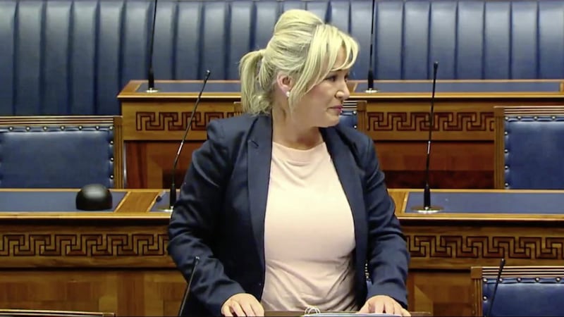 An emotional Michelle O&#39;Neill breaks down in the assembly. 