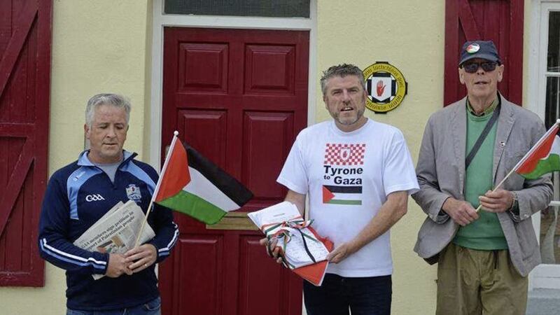 John Hurson handed over a copy of a pro-Palestinian petition to the Ulster Council in Armagh this week 