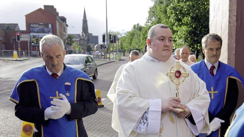 The relic &ndash; a muslin cloth marked with the blood of the saint and encased in a cross &ndash; was brought to St Patrick&rsquo;s Church on Donegall Street last night. Picture by Cliff Donaldson 