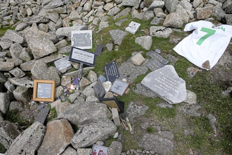 Memorials left on the summit of Slieve Donard Picture Mal McCann 