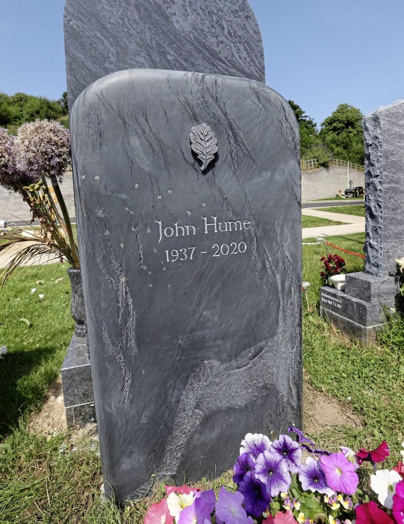 A simple slate headstone marks the grave of SDLP leader and Nobel Peace prize winner John Hume. Picture by Margaret McLaughlin  