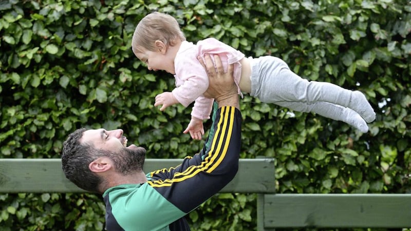 Philip Bonny, a club footballer with Bryansford, was diagnosed with cancer in October 2017. Pictured with his daughter Sofia, he recovered to score a vital goal for his club in last year&#39;s Down SFC. Picture by Mal McCann 