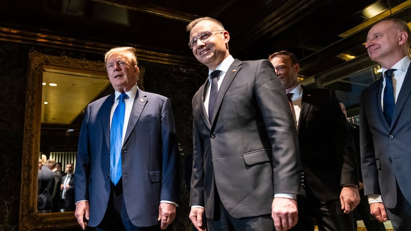 Republican presidential candidate former President Donald Trump meets with Poland’s President Andrzej Duda at Trump Tower in midtown Manhattan, New York (Stefan Jeremiah/AP)