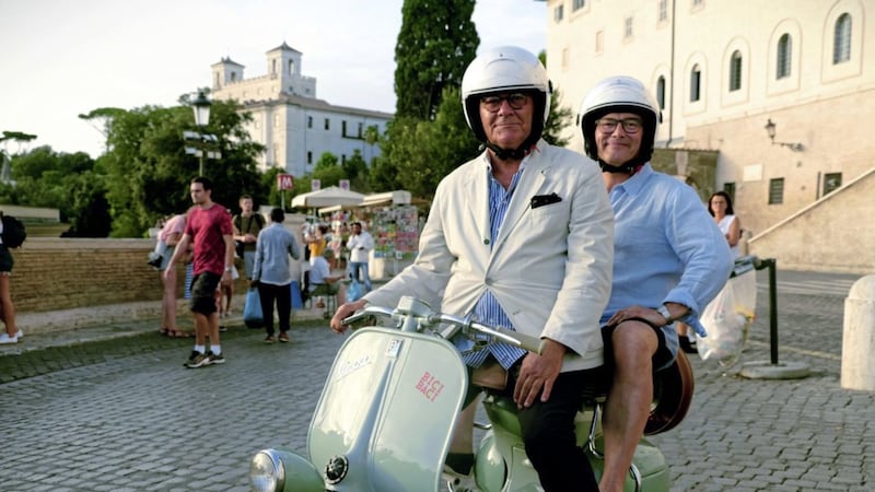 Greg Wallace and his Rome tour guide Sandro in a scene from Gregg Wallace&#39;s Fun Weekend 