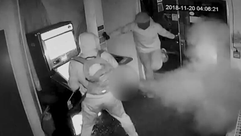 The two men fled empty-handed after the automated gas machine filled the property in Northamptonshire with smoke.