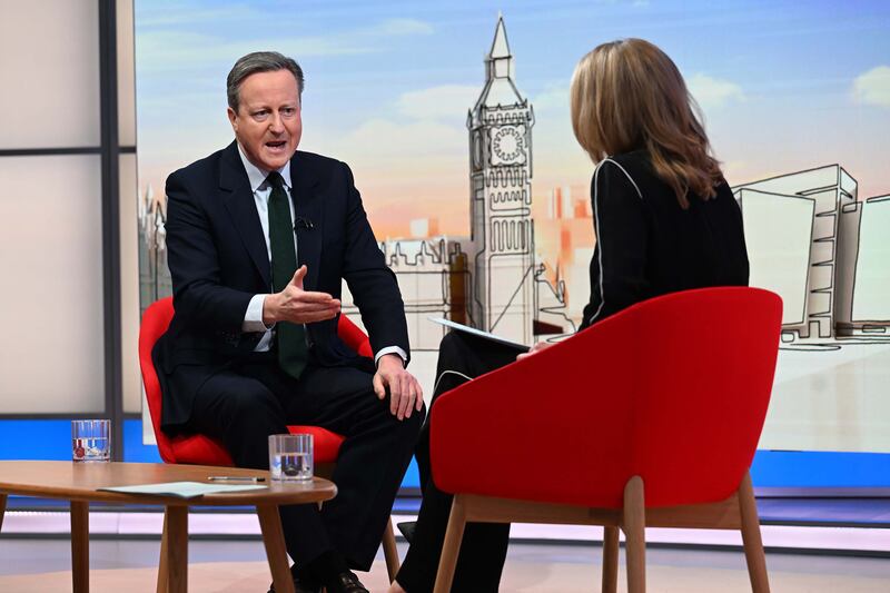 Foreign Secretary Lord David Cameron appearing on Sunday with Laura Kuenssberg (Jeff Overs/BBC)