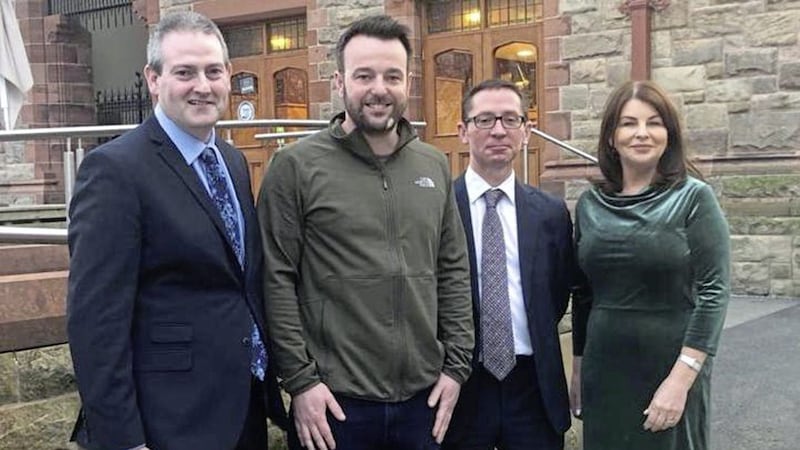 SDLP council group leader Martin Reilly with party leader Colum Eastwood, new councillor Sean Mooney and Foyle MLA Sinead McLaughlin  