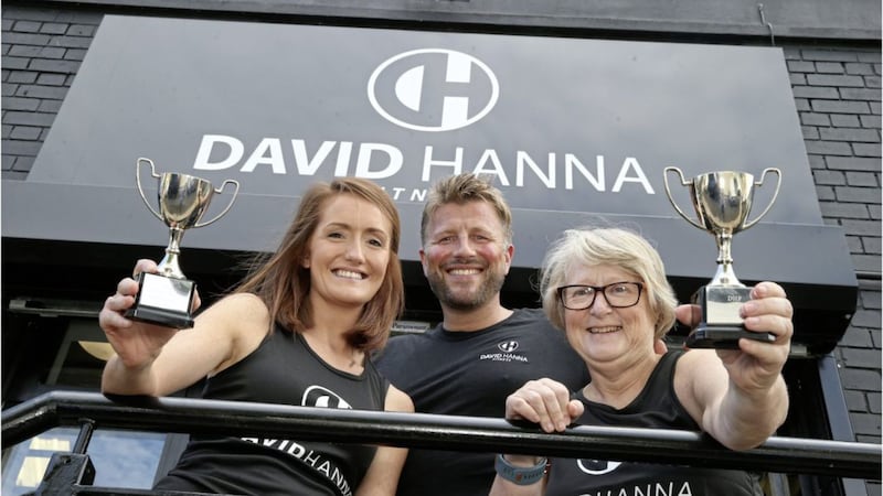David Hanna with running club members Laura Golden (left) and Sigi Refsum 