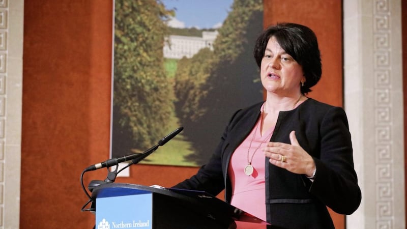 First Minister Arlene Foster revealed yesterday that social distancing in Northern Ireland will be reduced from two metres to one metre. Picture: Kelvin Boyes/PA Wire 