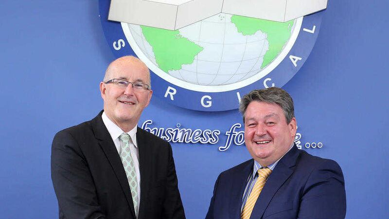 Hospital Services Ltd (HSL) has completed the acquisition of Endosurgical (NI) Ltd. Pictured, from left, George Maloney, restructuring partner with RSM Ireland (and liquidator to Eurosurgical Ireland) and Dominic Walsh, HSL CEO 