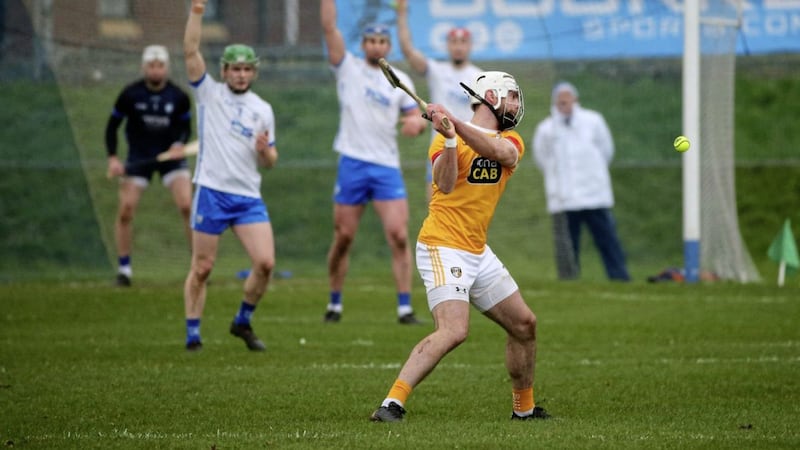 A hamstring injury could keep the talismanic Neil McManus out of Antrim&#39;s relegation play-off against Offaly in Navan tomorrow. Picture by Mal McCann 