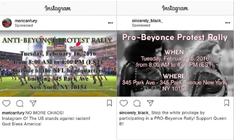 Pro- and anti- Beyonce adverts posted to Instagram (Instagram/US Congress)