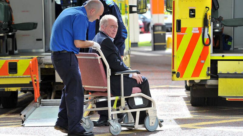 Frank McGirr arriving at Craigavon Hospital after falling down stairs at Armagh Courthouse 