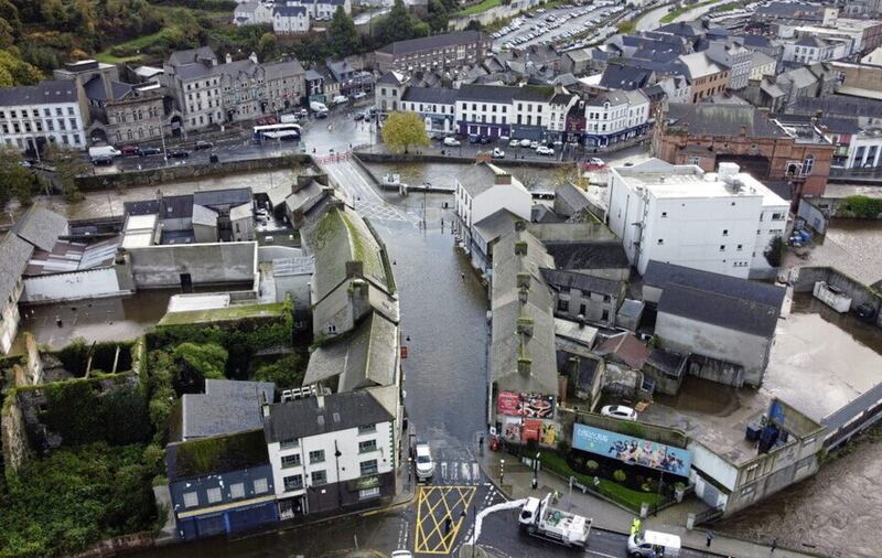 A drone shot showing the extent of the flooding in Newry. Picture by Arthur Allison/Pacemaker