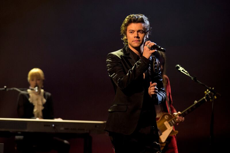Harry Styles preforming during the filming of the Graham Norton Show at The London Studios, to be aired on BBC One on Friday.