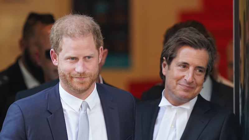 The Duke of Sussex (left) with his barrister, David Sherborne leaving the Rolls Buildings in central London after giving evidence in the phone hacking trial against Mirror Group Newspapers (MGN) last year