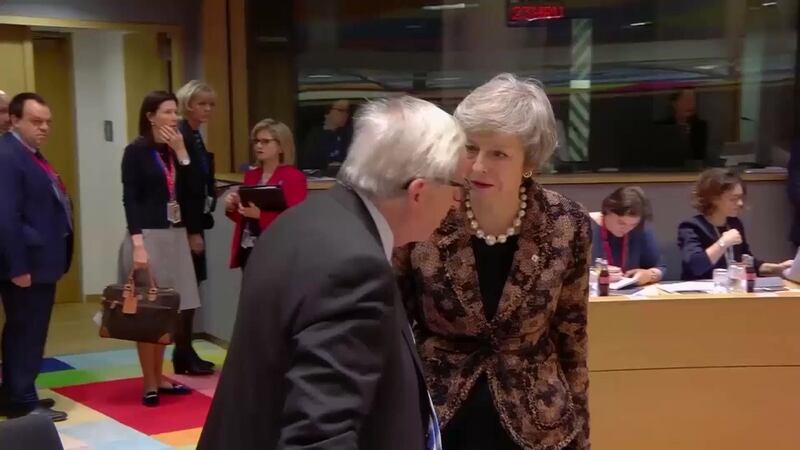 Cameras filmed the stern conversation at the start of a European Commission summit on Brexit, starting a deluge of jokes online.