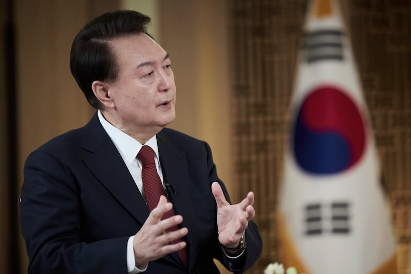 South Korean President Yoon Suk Yeol reiterated that the country would not seek its own nuclear deterrent in the face of threats from North Korea (AP)