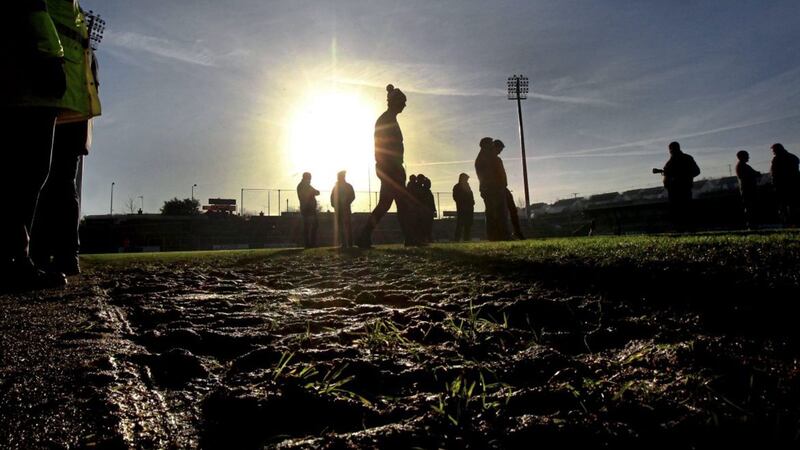 07/01/2018: Waiting for a final pitch inspection at the Athletics Grounds in Armagh before the McKenna Cup match with Armagh v Derry on Sunday was called off. Picture Margaret McLaughlin 