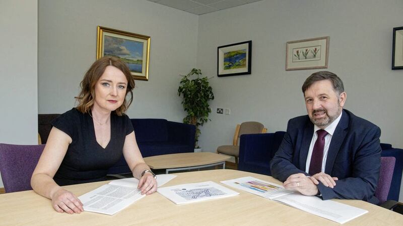 Health Minister Robin Swann with Siobh&aacute;n O&#39;Neill, the new interim Mental Health Champion for Northern Ireland 